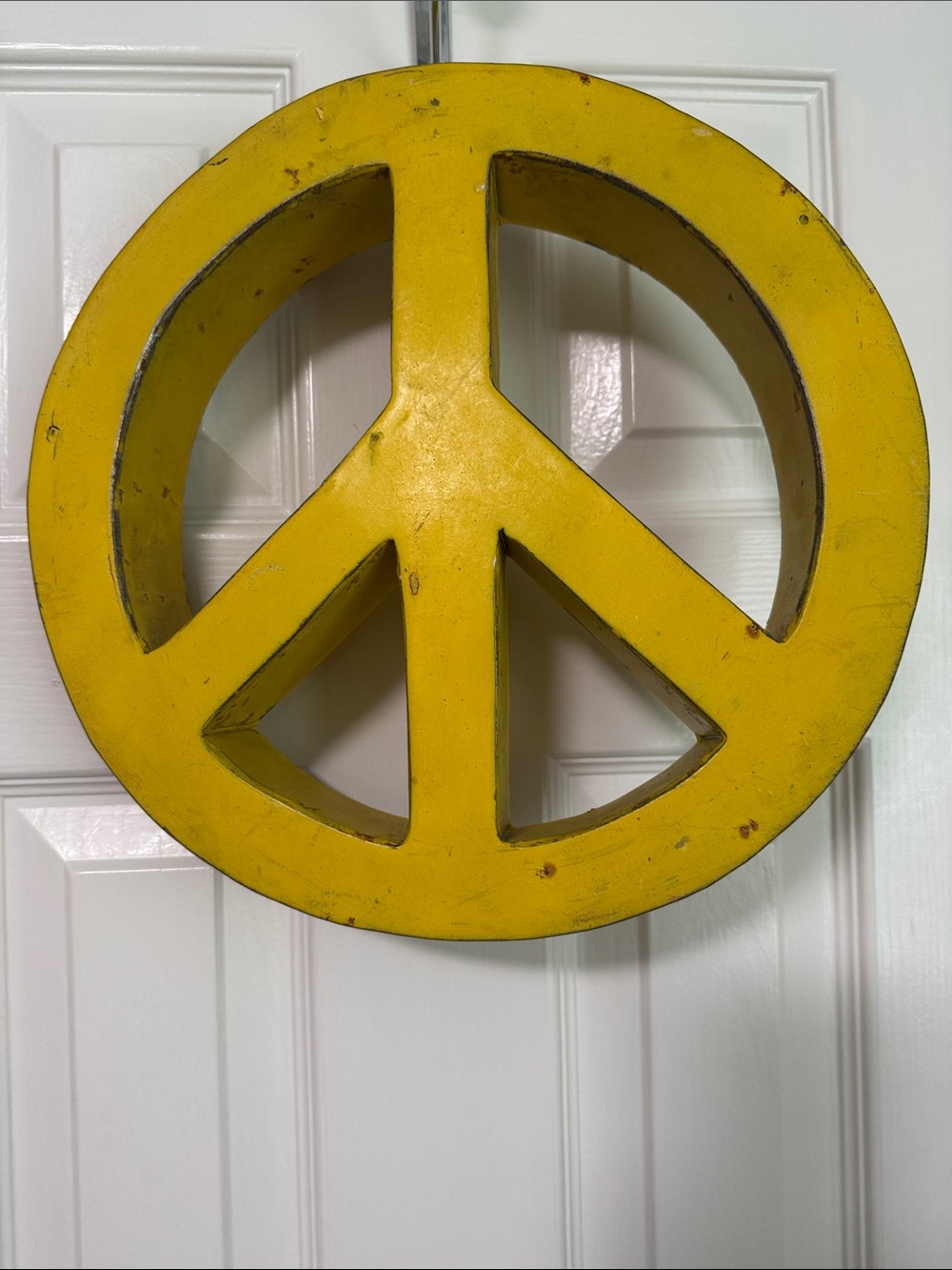 Yellow Metal Peace Sign 12” round Wall Decor - Brand